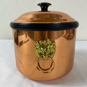 Copper Ice Bucket with Lion Handle and matching tongs Vintage